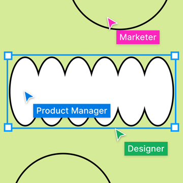 Product Manager, Marketer, and Designer cursors interacting with shape
