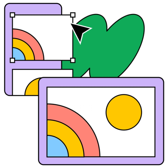 A graphic representation of web design screens filled with rainbow illustrations.