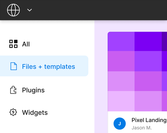 “Files + templates” tab highlighted on the side panel of the Figma application homepage.