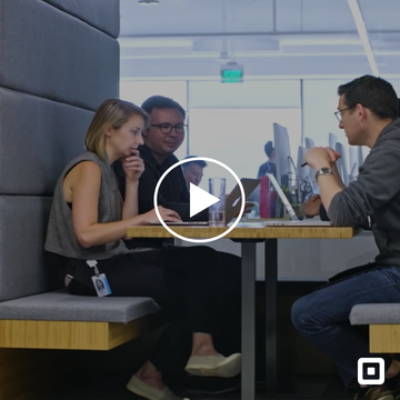 Square workers with video overlay