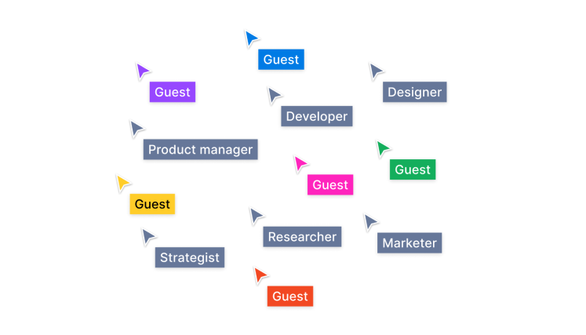 cursors of different job titles hover in a group