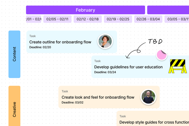 A zoomed in view of a schedule in a file laying out deadlines for the content and creative teams