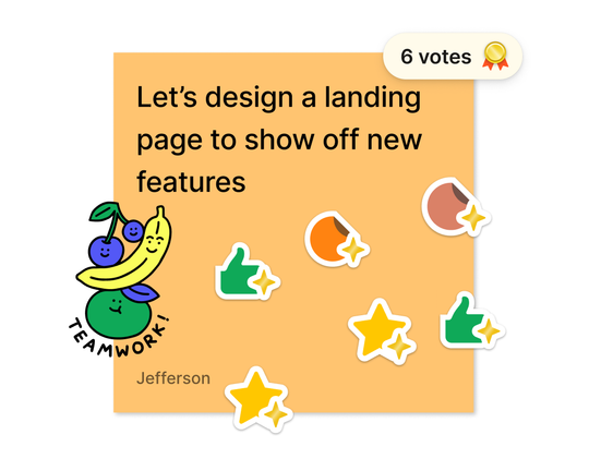 A sticky using the voting widget with 6 votes to design a landing page showing off new features